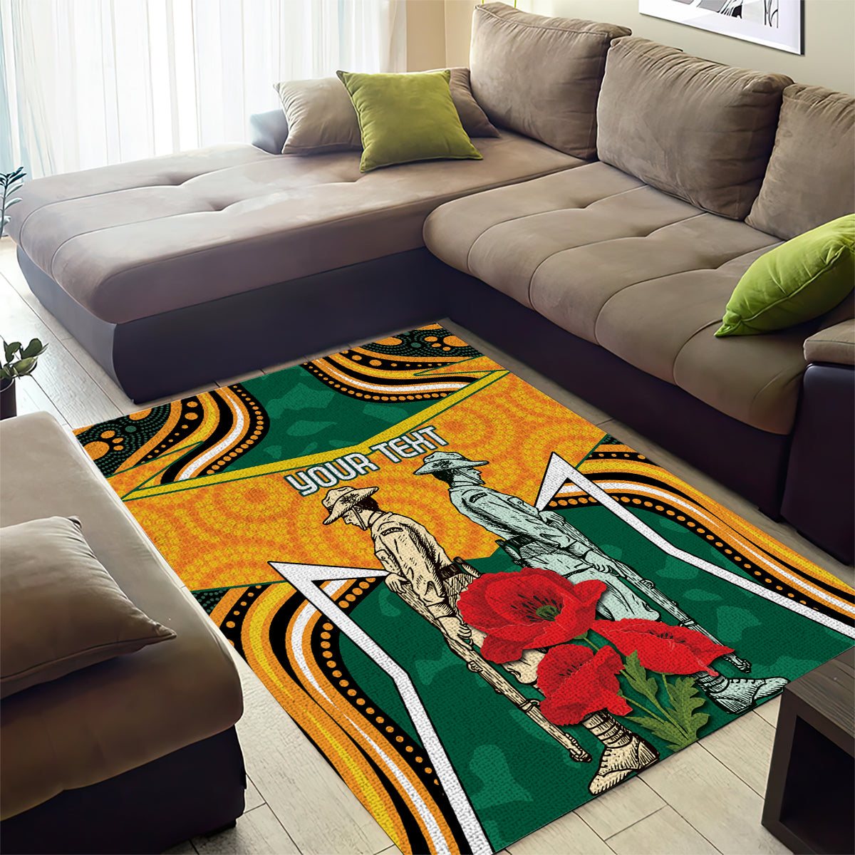 Australia Wallabies Rugby ANZAC Custom Area Rug Poppy Soldier With Aboriginal Dots Art