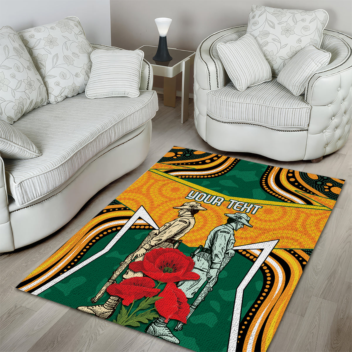 Australia Wallabies Rugby ANZAC Custom Area Rug Poppy Soldier With Aboriginal Dots Art