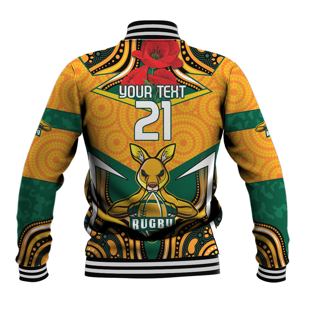 Australia Wallabies Rugby ANZAC Custom Baseball Jacket Poppy Soldier With Aboriginal Dots Art