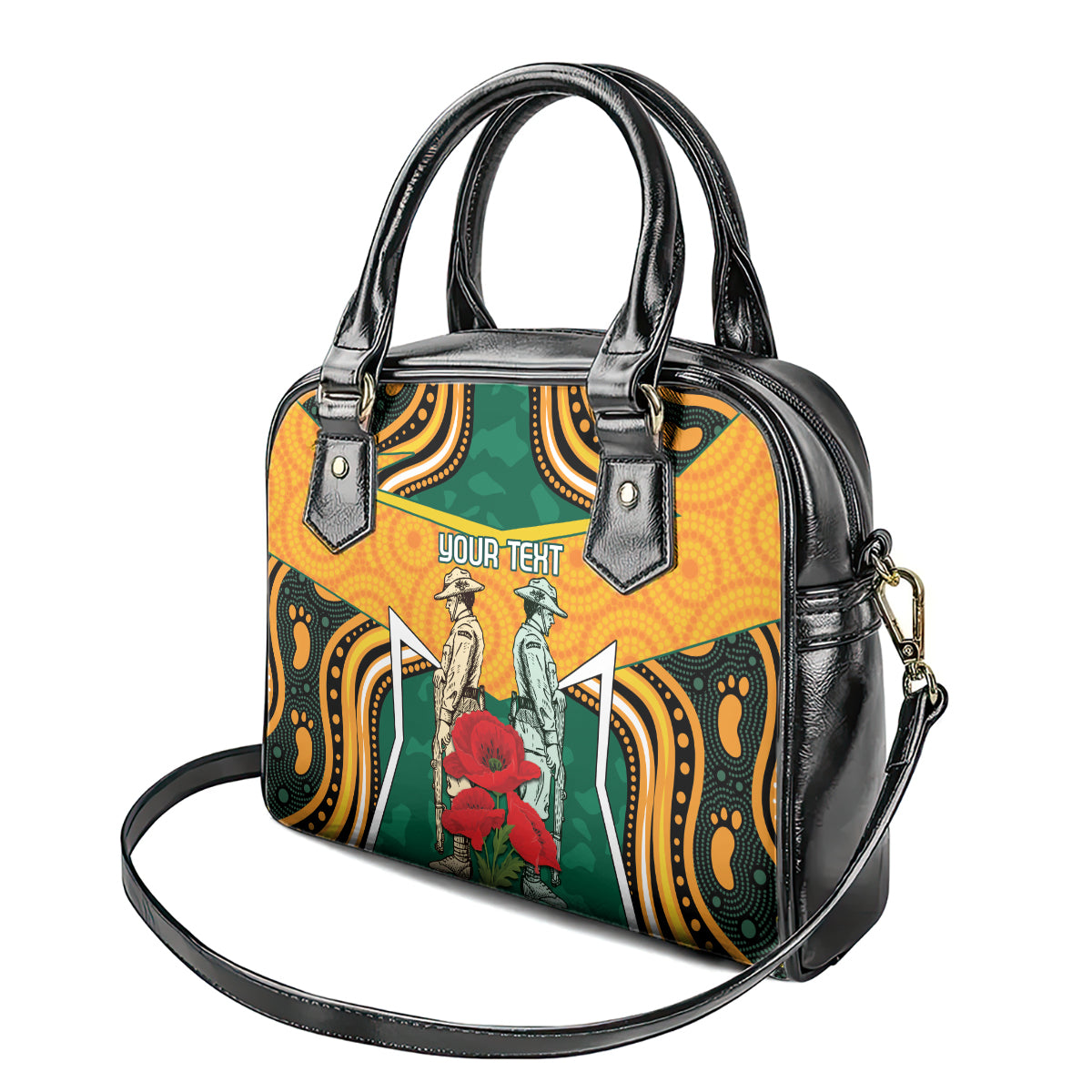 Australia Wallabies Rugby ANZAC Custom Shoulder Handbag Poppy Soldier With Aboriginal Dots Art