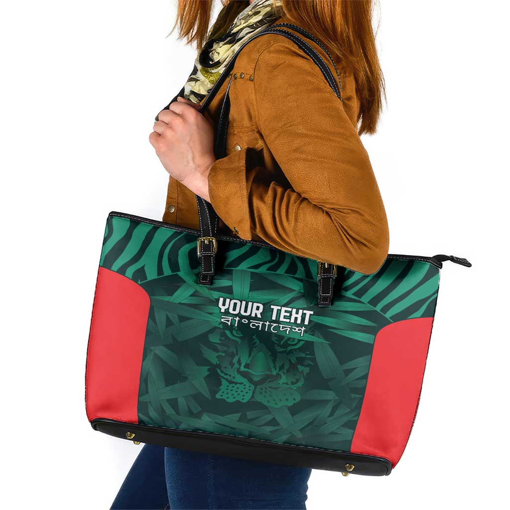 Royal Bengal Tiger Bangladesh Cricket Custom Leather Tote Bag The Red and Green Version