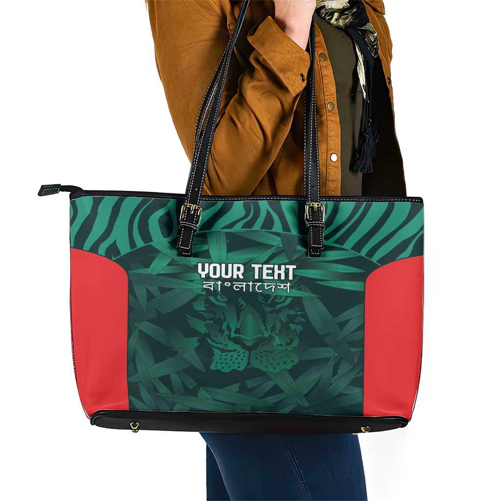 Royal Bengal Tiger Bangladesh Cricket Custom Leather Tote Bag The Red and Green Version