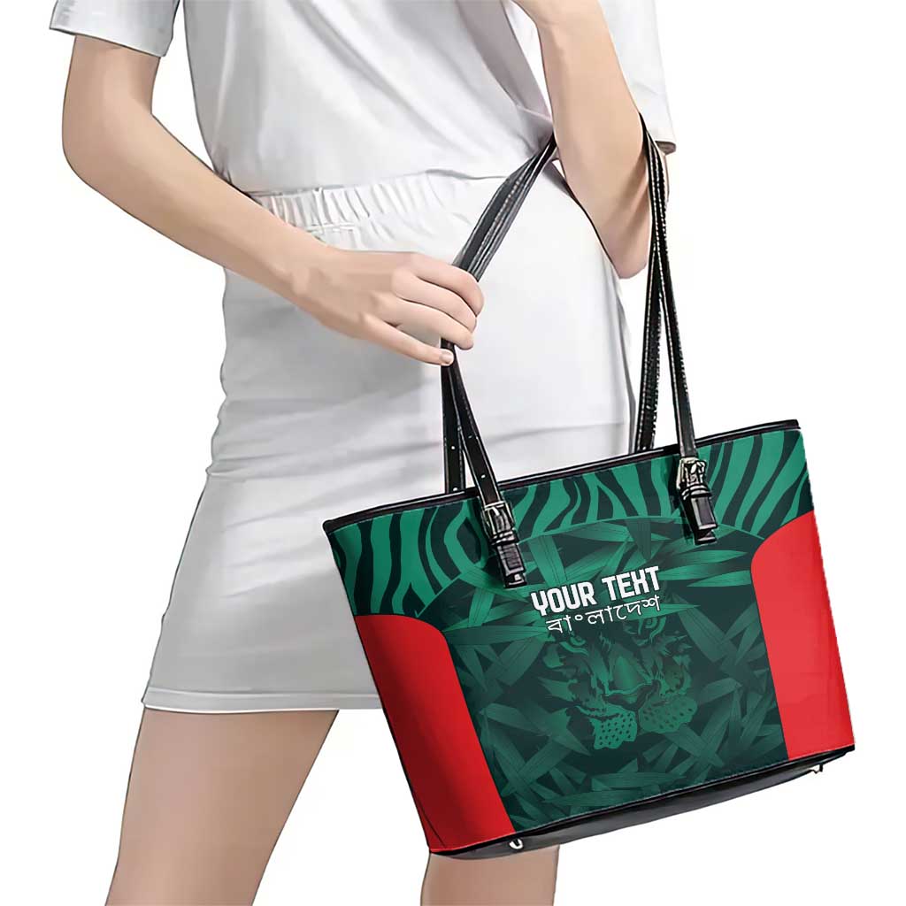 Royal Bengal Tiger Bangladesh Cricket Custom Leather Tote Bag The Red and Green Version