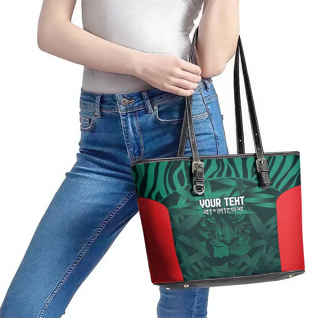 Royal Bengal Tiger Bangladesh Cricket Custom Leather Tote Bag The Red and Green Version