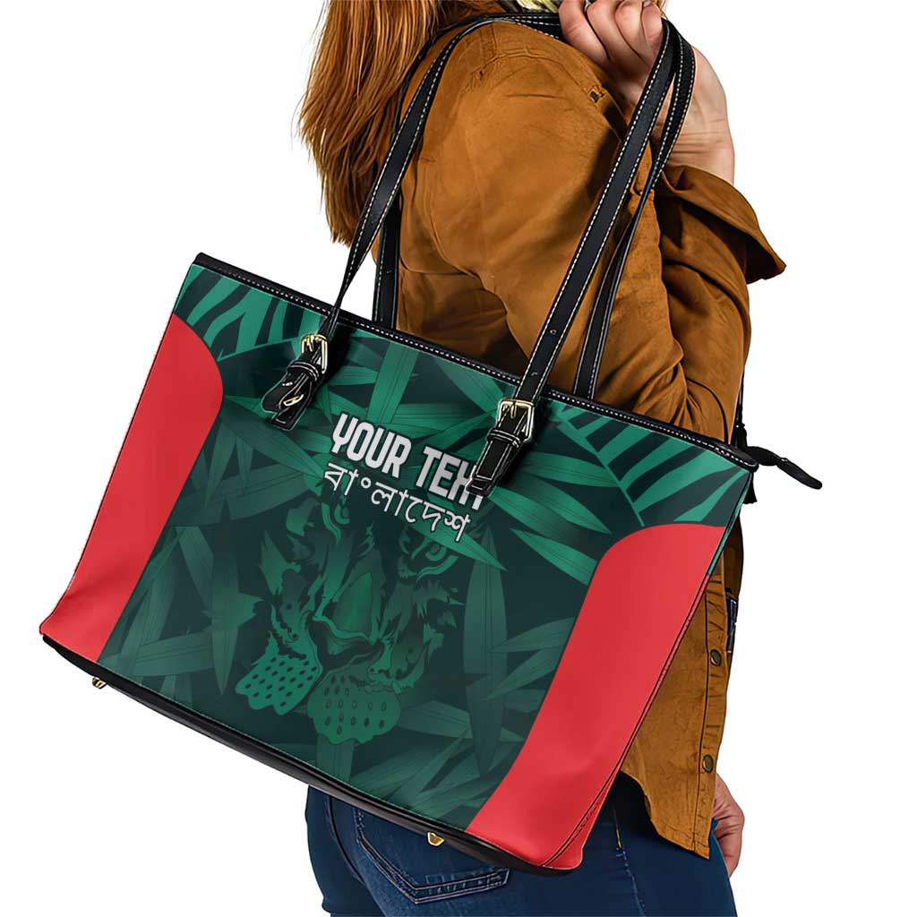 Royal Bengal Tiger Bangladesh Cricket Custom Leather Tote Bag The Red and Green Version