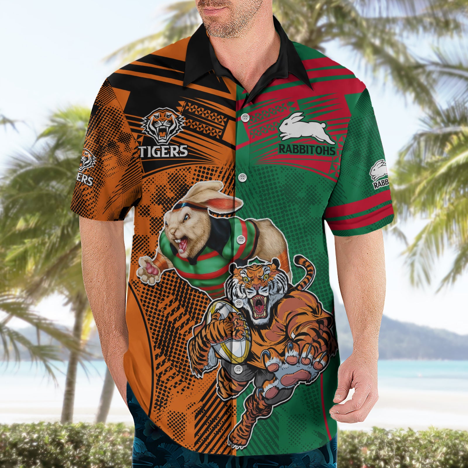 Wests Tigers and Rabbitohs Rugby Hawaiian Shirt Sporty Style LT9