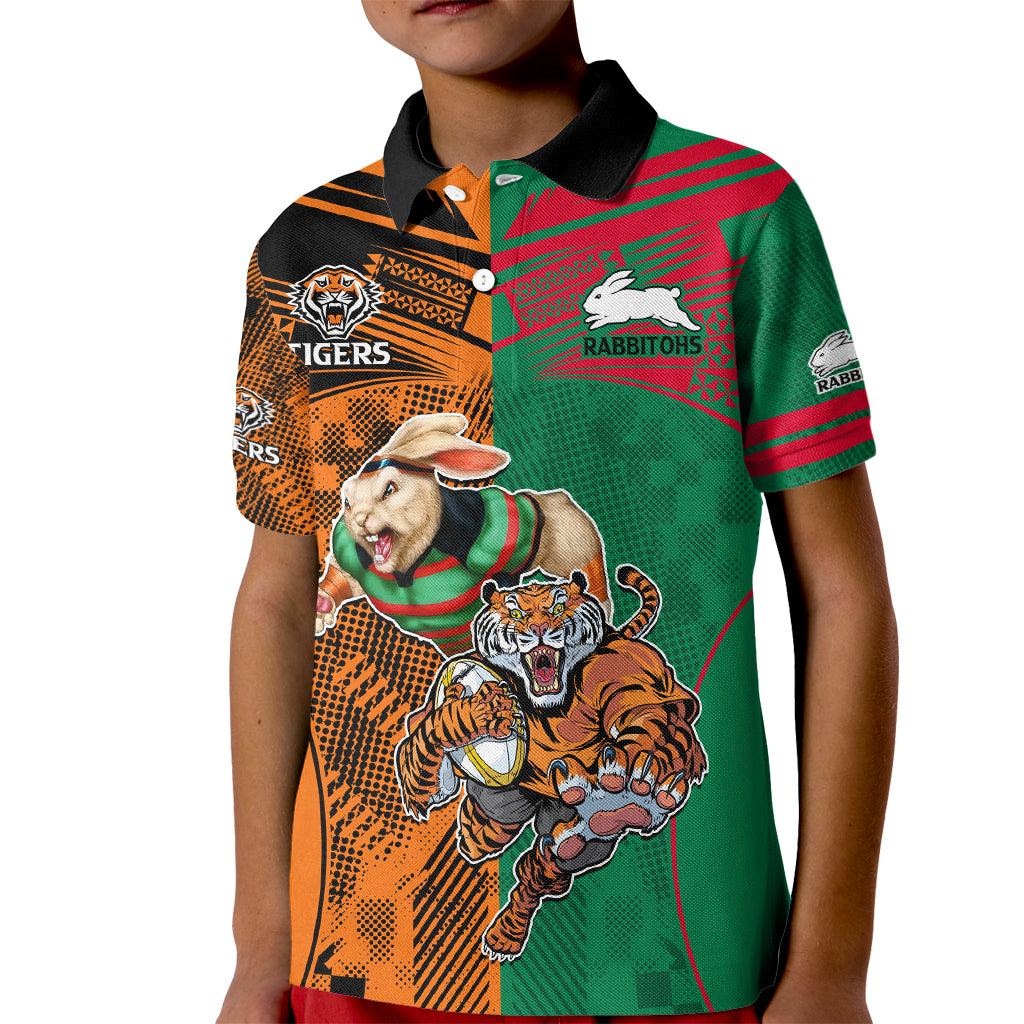 Wests Tigers and Rabbitohs Rugby Kid Polo Shirt Sporty Style LT9