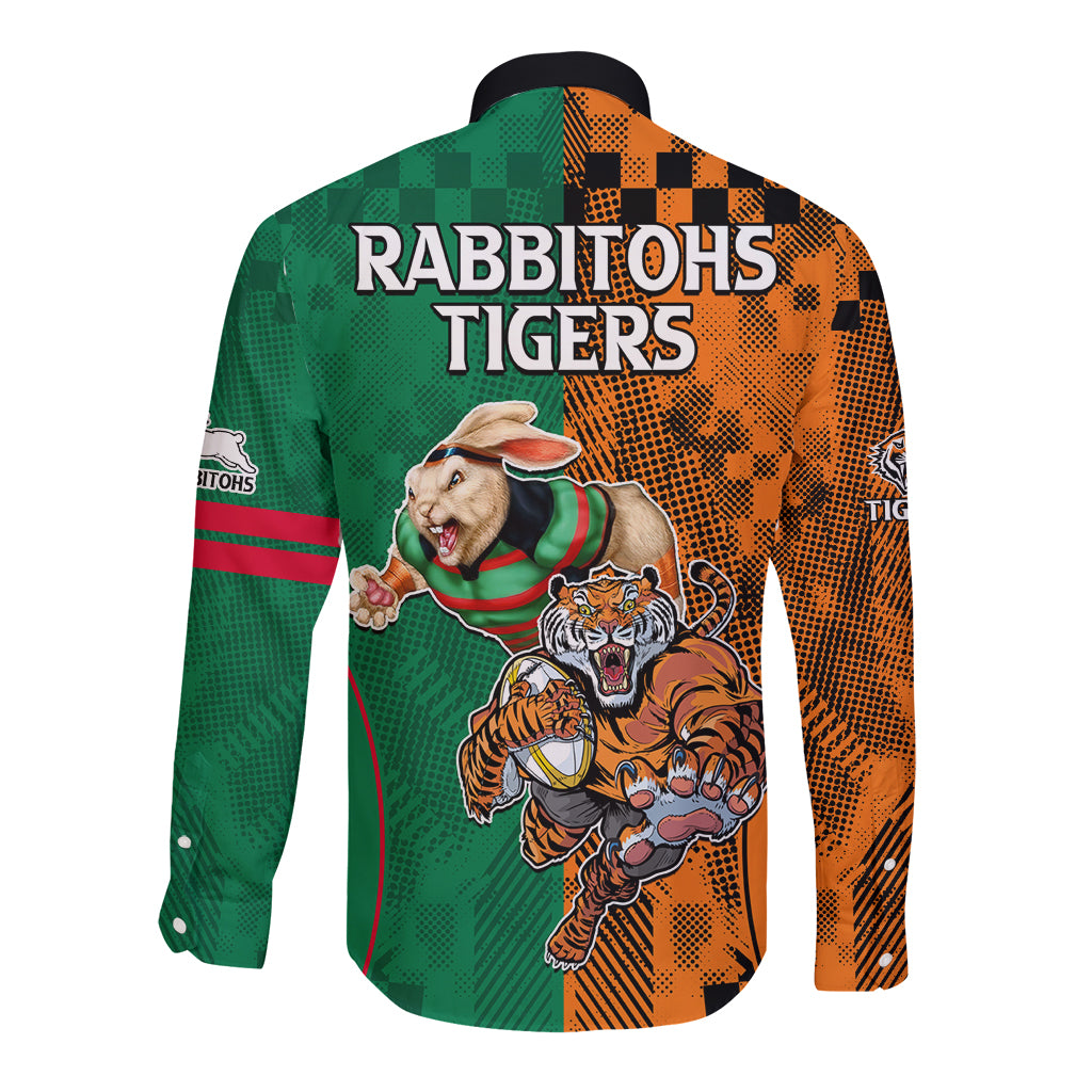 Wests Tigers and Rabbitohs Rugby Long Sleeve Button Shirt Sporty Style LT9