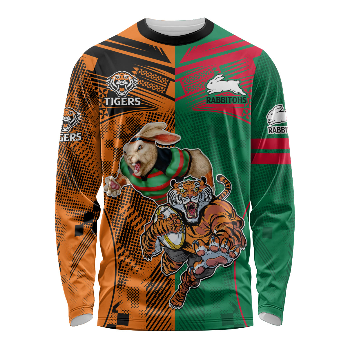 Wests Tigers and Rabbitohs Rugby Long Sleeve Shirt Sporty Style LT9