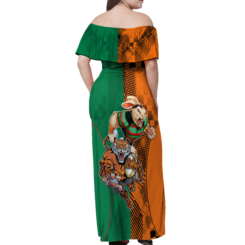 Wests Tigers and Rabbitohs Rugby Off Shoulder Maxi Dress Sporty Style LT9