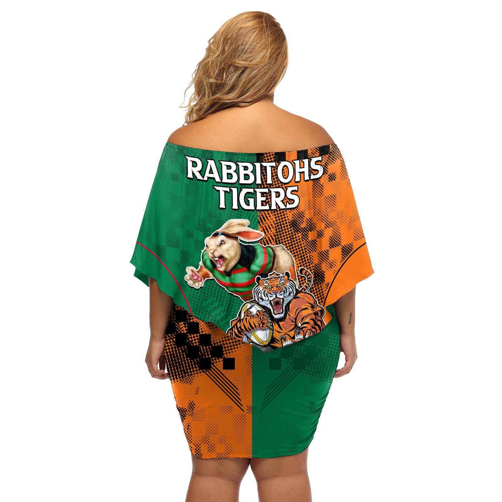 Wests Tigers and Rabbitohs Rugby Off Shoulder Short Dress Sporty Style LT9