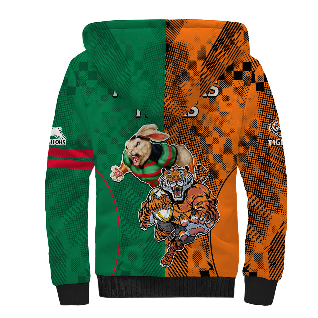 Wests Tigers and Rabbitohs Rugby Sherpa Hoodie Sporty Style LT9