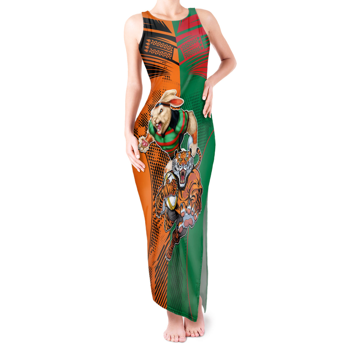 Wests Tigers and Rabbitohs Rugby Tank Maxi Dress Sporty Style LT9