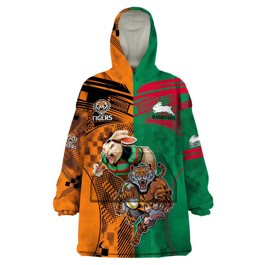 Wests Tigers and Rabbitohs Rugby Wearable Blanket Hoodie Sporty Style LT9