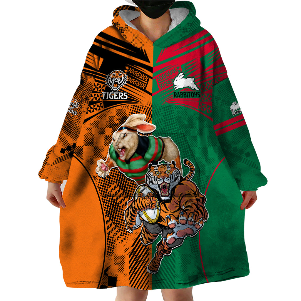 Wests Tigers and Rabbitohs Rugby Wearable Blanket Hoodie Sporty Style LT9