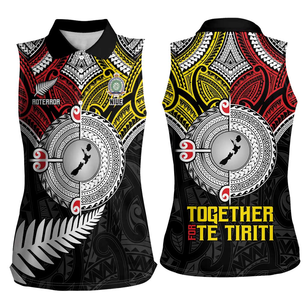 Aotearoa and Niue Mo Te Tiriti Women Sleeveless Polo Shirt New Zealand Honour The Treaty Ake!Ake!Ake!