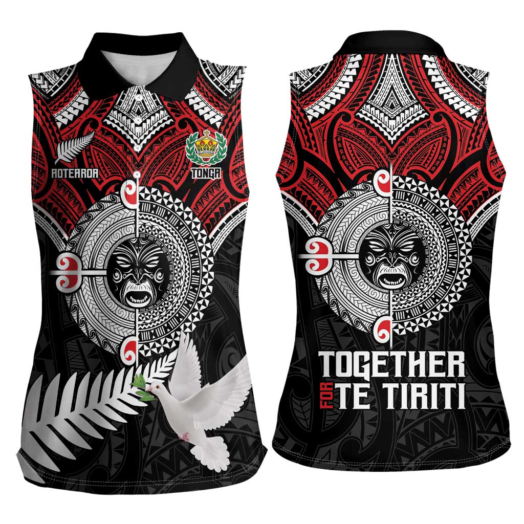 Aotearoa and Tonga Mo Te Tiriti Women Sleeveless Polo Shirt New Zealand Honour The Treaty Ake!Ake!Ake!