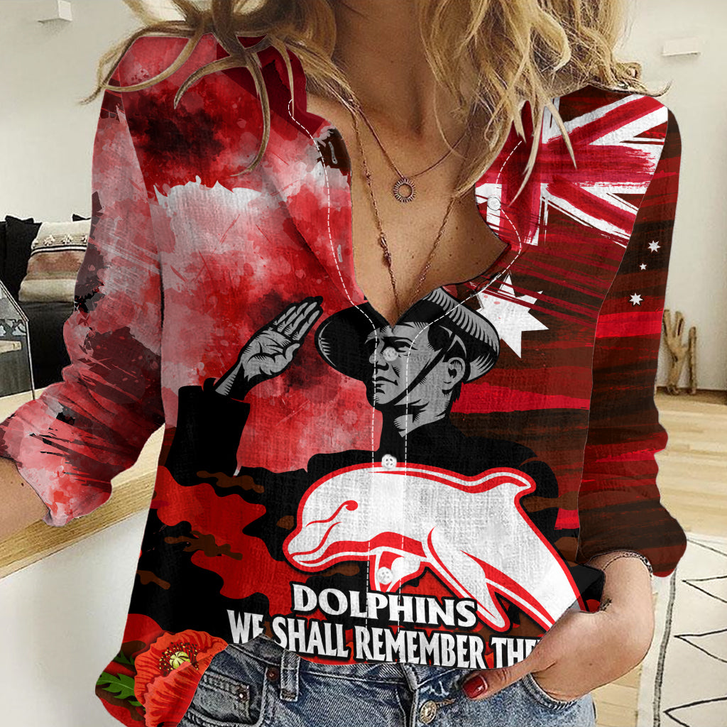 ANZAC Dolphins Rugby Women Casual Shirt We Shall Remember LT9