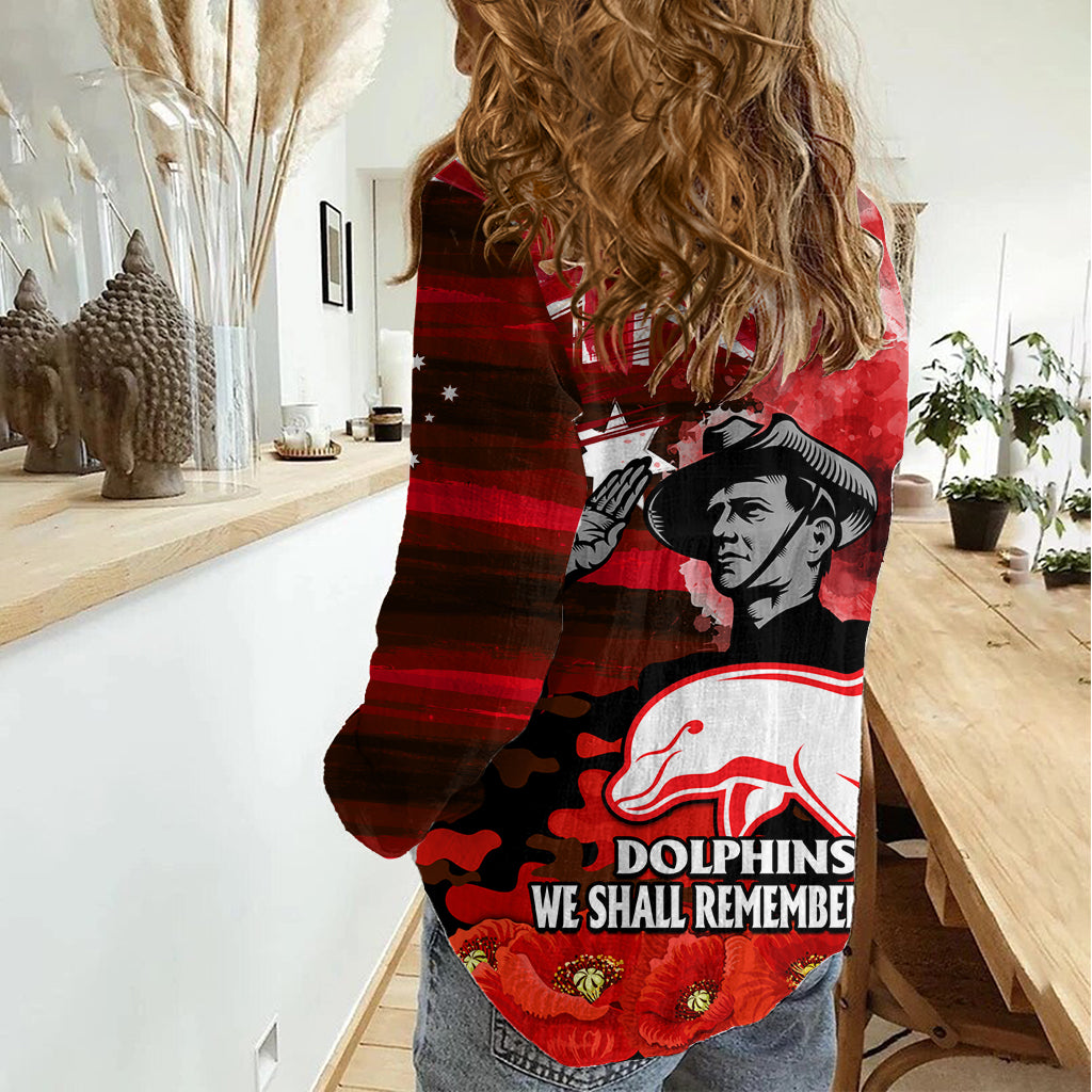 ANZAC Dolphins Rugby Women Casual Shirt We Shall Remember LT9