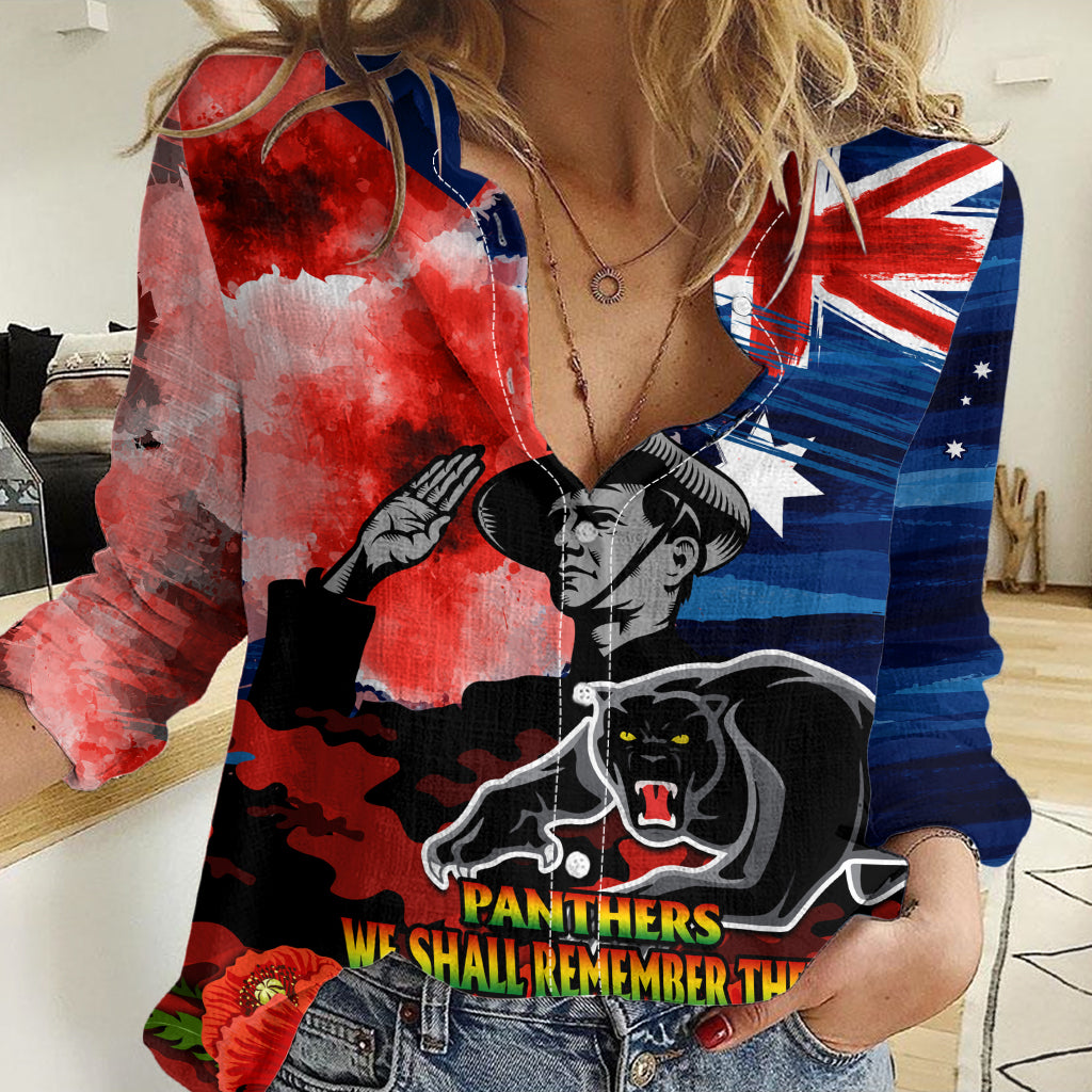 (Custom Personalised) ANZAC Panthers Rugby Women Casual Shirt We Shall Remember LT9