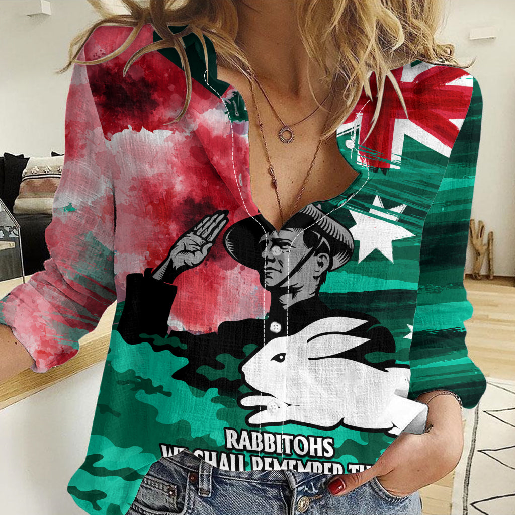 (Custom Personalised) ANZAC Rabbitohs Rugby Women Casual Shirt We Shall Remember LT9