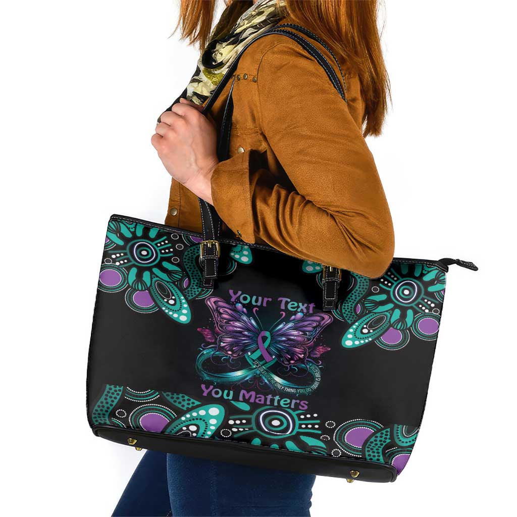 Personalised Hope Fight Suicide Prevention Awareness Leather Tote Bag Aboriginal Motif