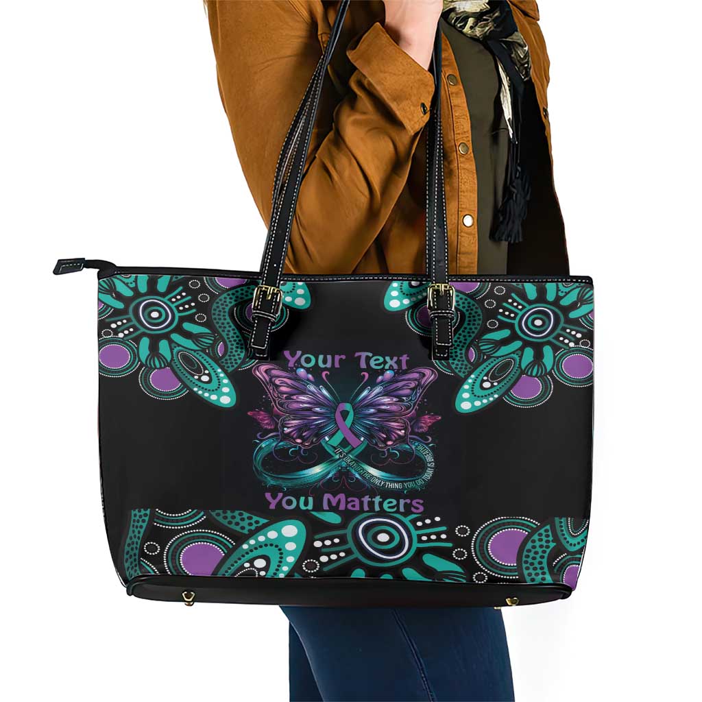 Personalised Hope Fight Suicide Prevention Awareness Leather Tote Bag Aboriginal Motif