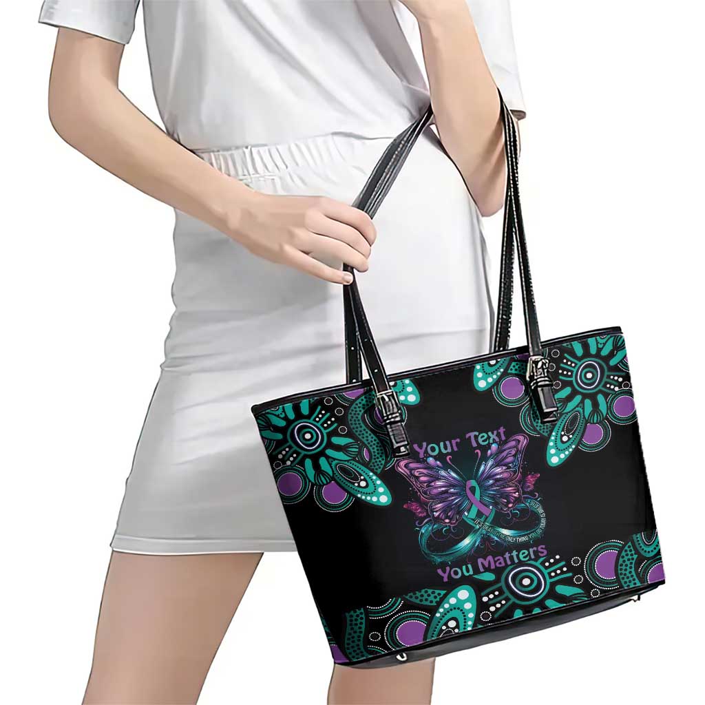 Personalised Hope Fight Suicide Prevention Awareness Leather Tote Bag Aboriginal Motif