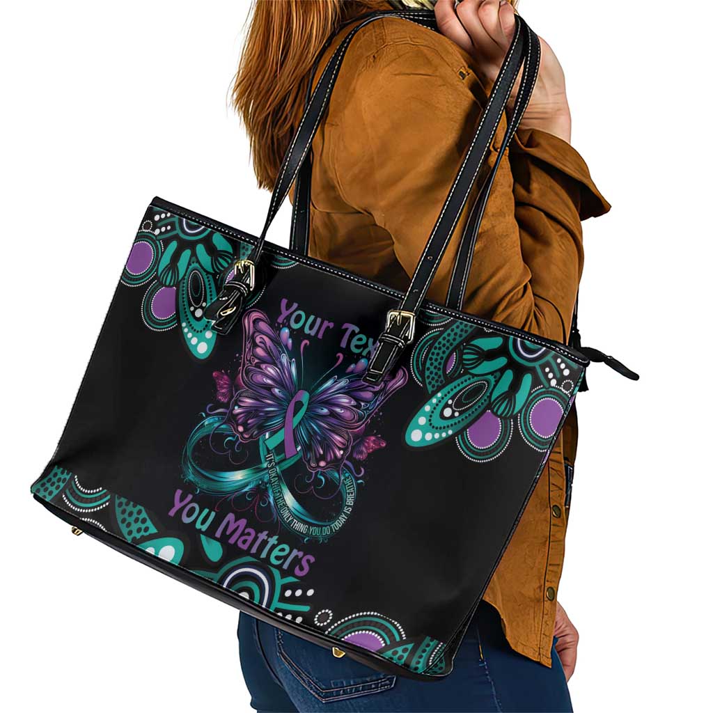 Personalised Hope Fight Suicide Prevention Awareness Leather Tote Bag Aboriginal Motif