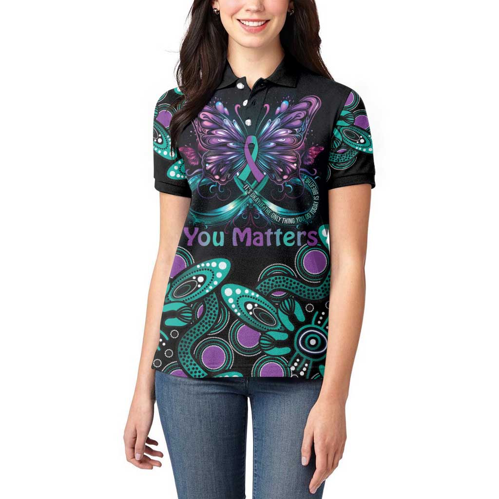 Personalised Hope Fight Suicide Prevention Awareness Women Polo Shirt Aboriginal Motif