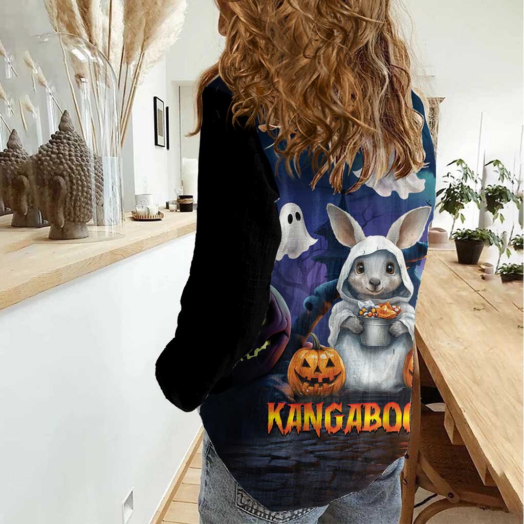 Happy Kangaboo Women Casual Shirt Kangaroo and Halloween Haunted House