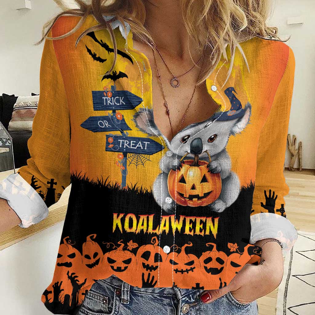 Happy Koalaween Women Casual Shirt Koala Ghost Trick or Treat