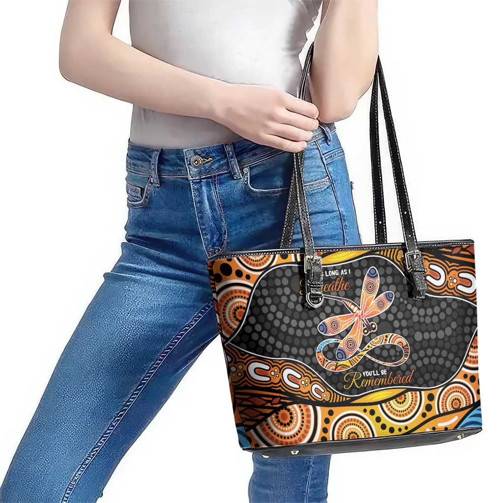 Aboriginal Dragonfly Leather Tote Bag As Long As I Breathe You'll Be Remembered