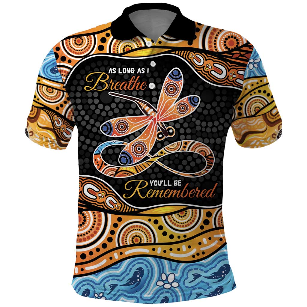 Aboriginal Dragonfly Polo Shirt As Long As I Breathe You'll Be Remembered