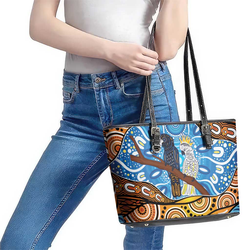 Australia Birds Aboriginal Art Leather Tote Bag