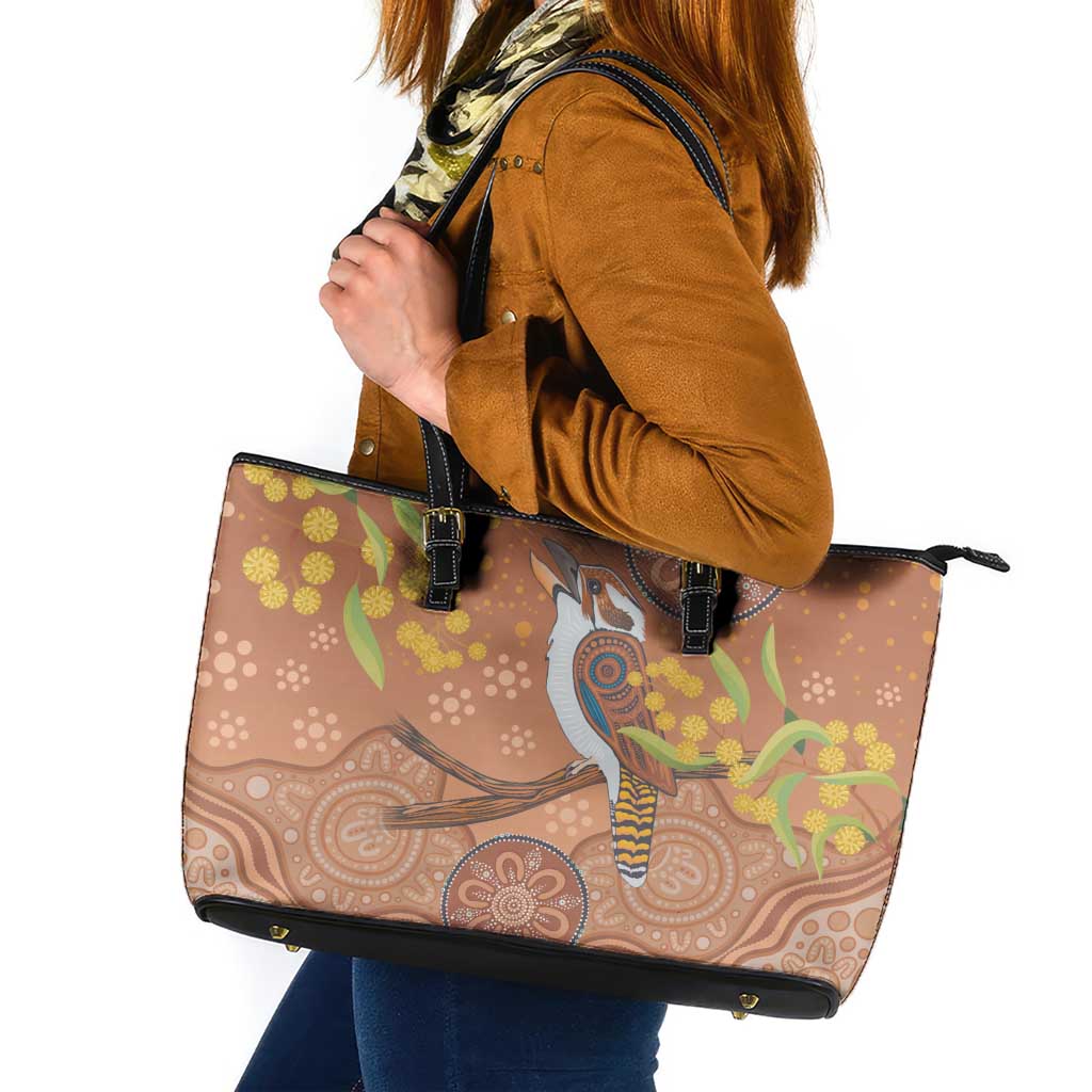 Kookaburra Aboriginal Dot Painting Leather Tote Bag