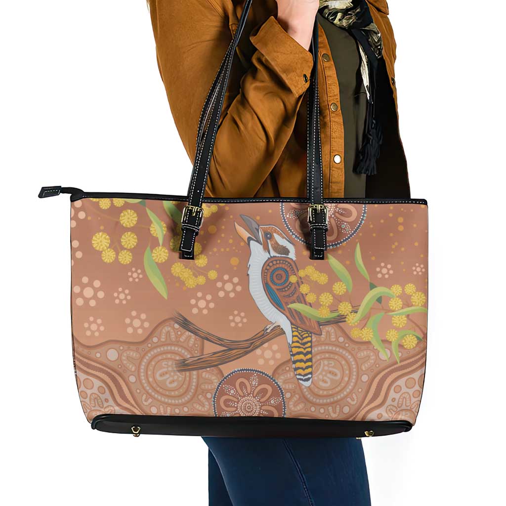 Kookaburra Aboriginal Dot Painting Leather Tote Bag