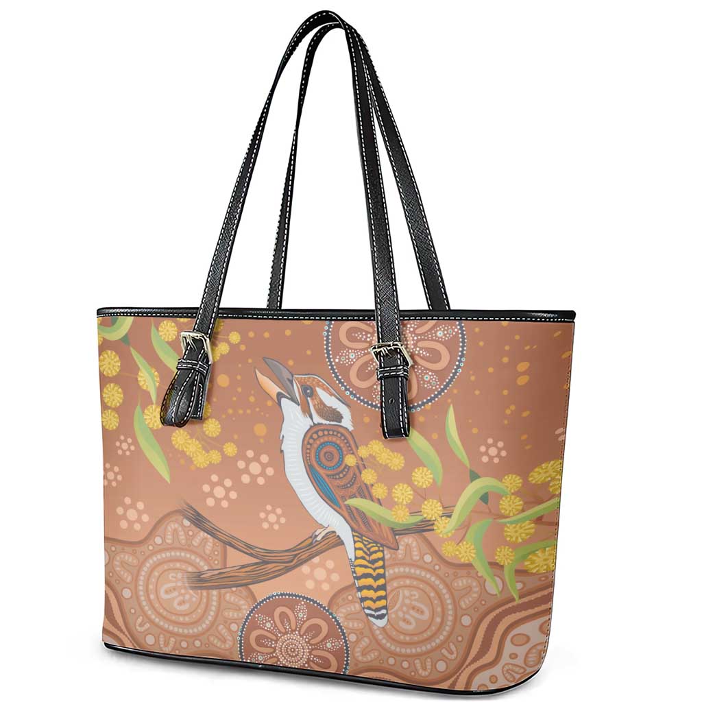 Kookaburra Aboriginal Dot Painting Leather Tote Bag