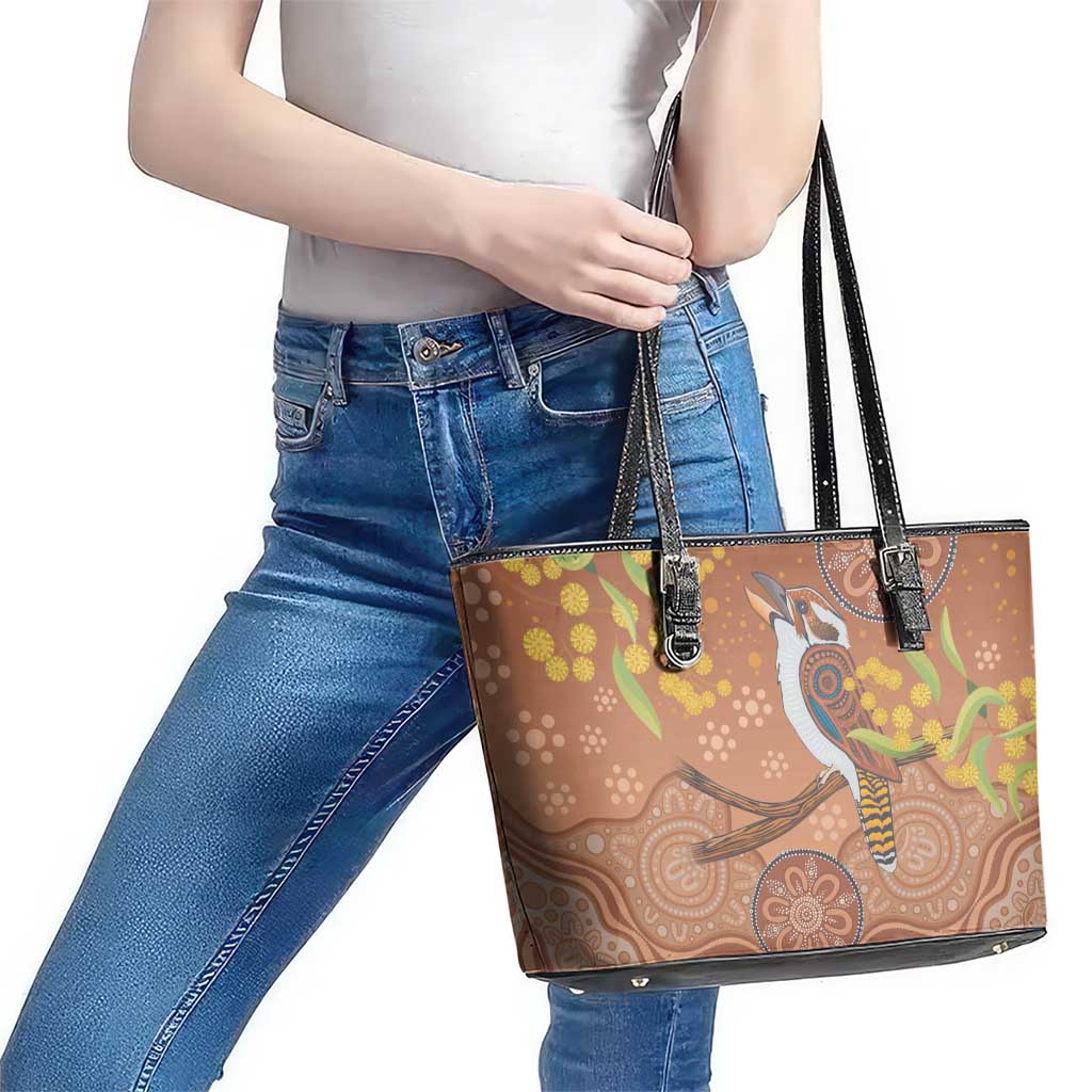 Kookaburra Aboriginal Dot Painting Leather Tote Bag