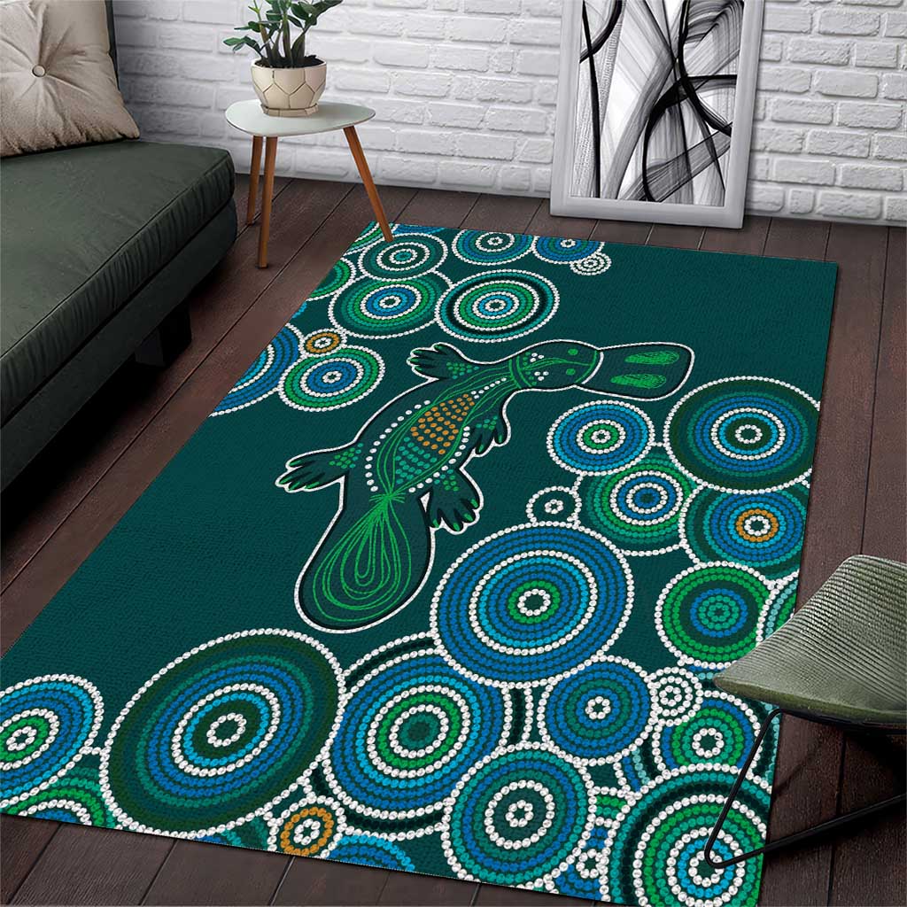 Green Platypus Aboriginal Art Area Rug