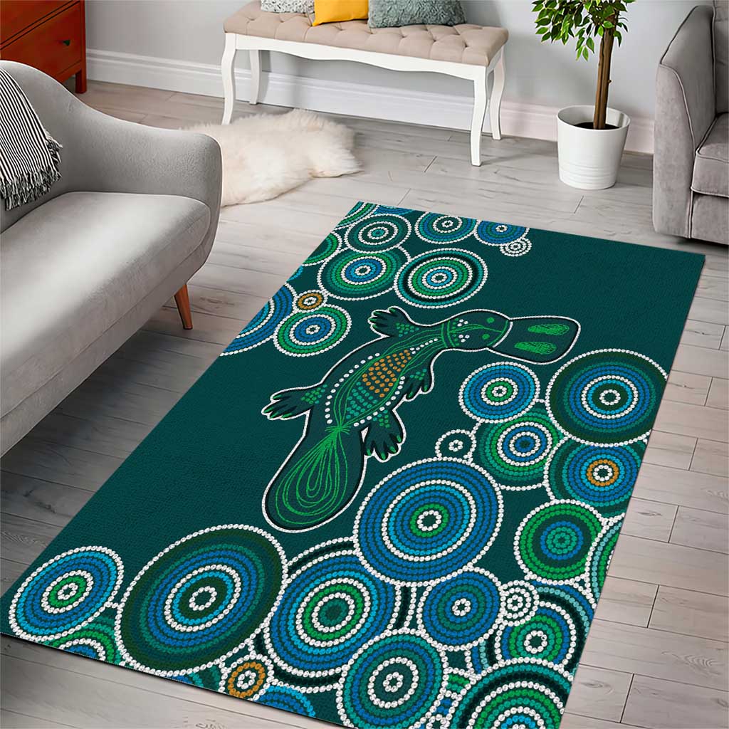 Green Platypus Aboriginal Art Area Rug