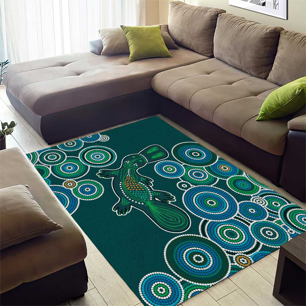 Green Platypus Aboriginal Art Area Rug