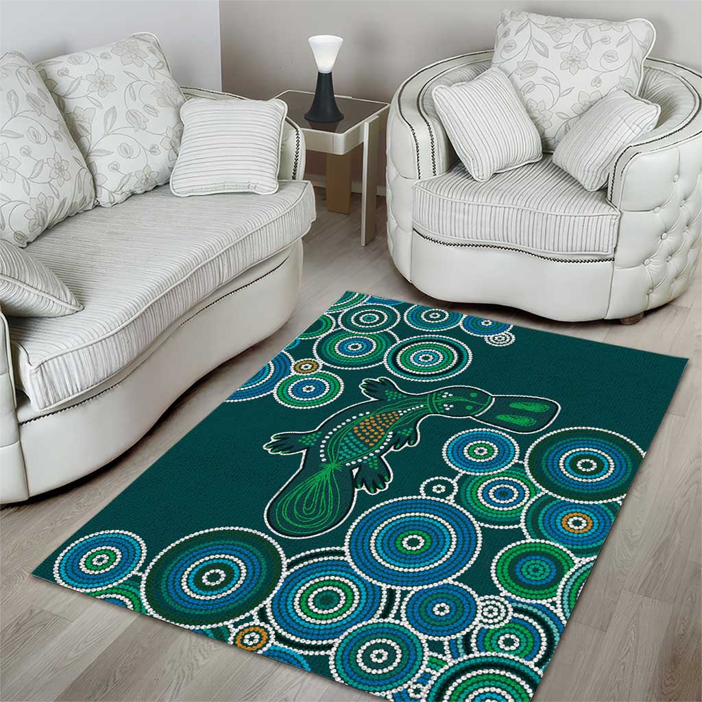 Green Platypus Aboriginal Art Area Rug