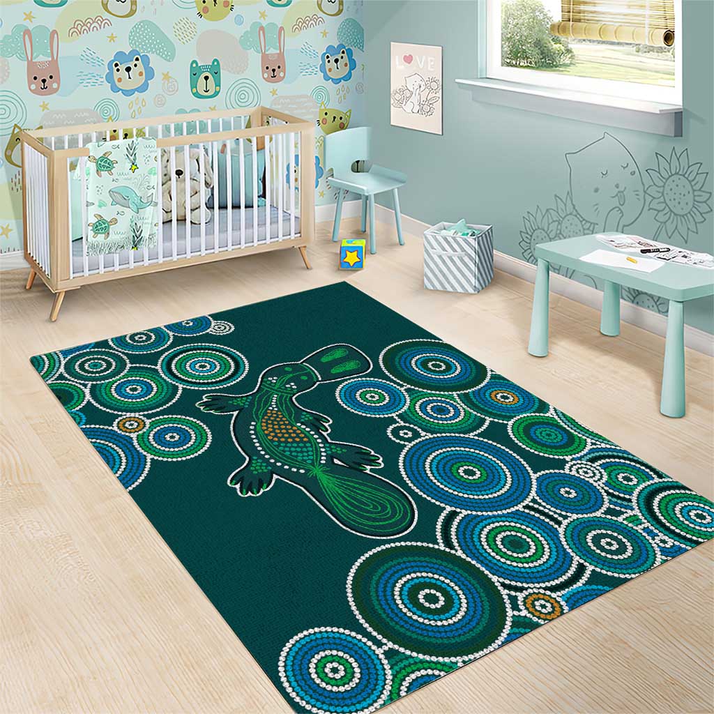 Green Platypus Aboriginal Art Area Rug