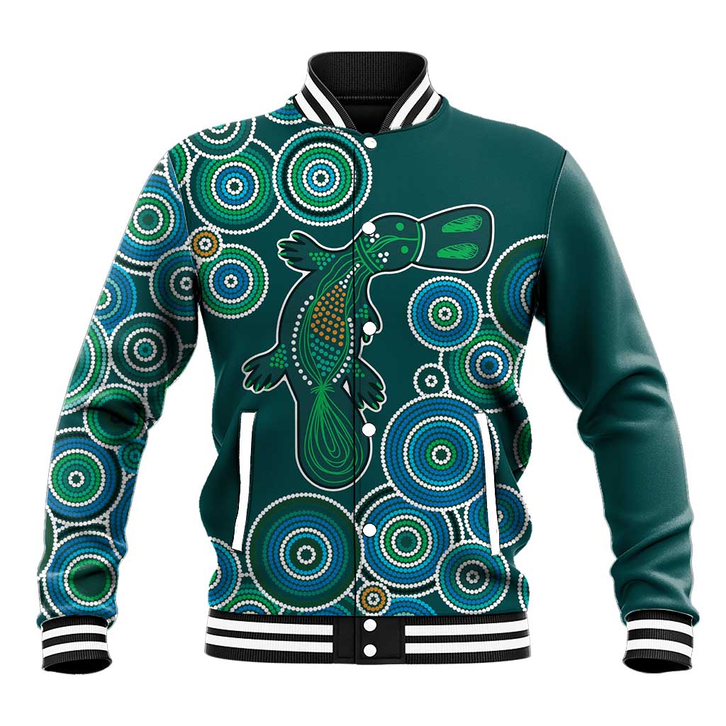 Green Platypus Aboriginal Art Baseball Jacket