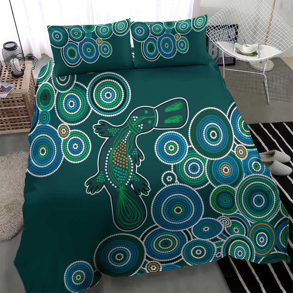 Green Platypus Aboriginal Art Bedding Set