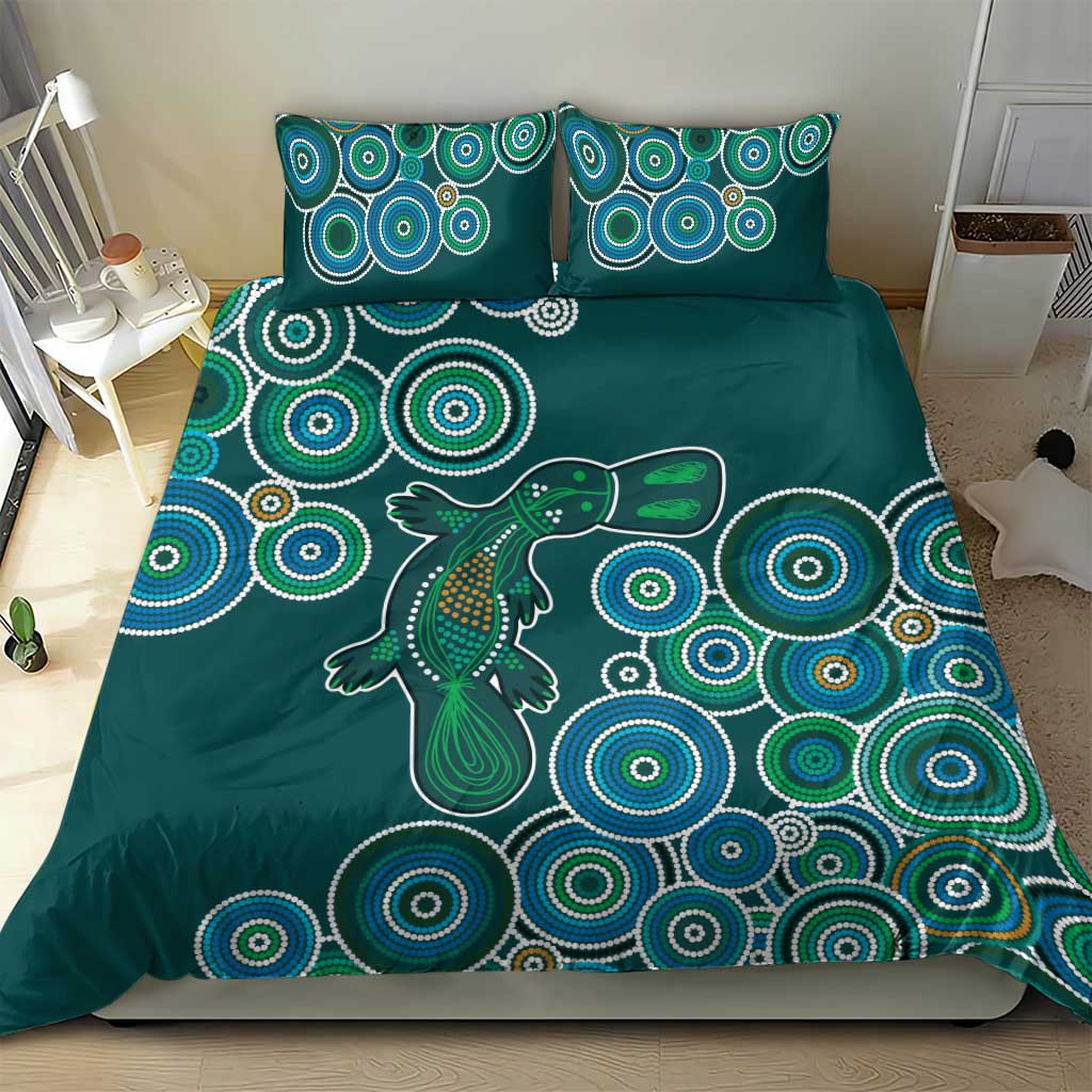 Green Platypus Aboriginal Art Bedding Set