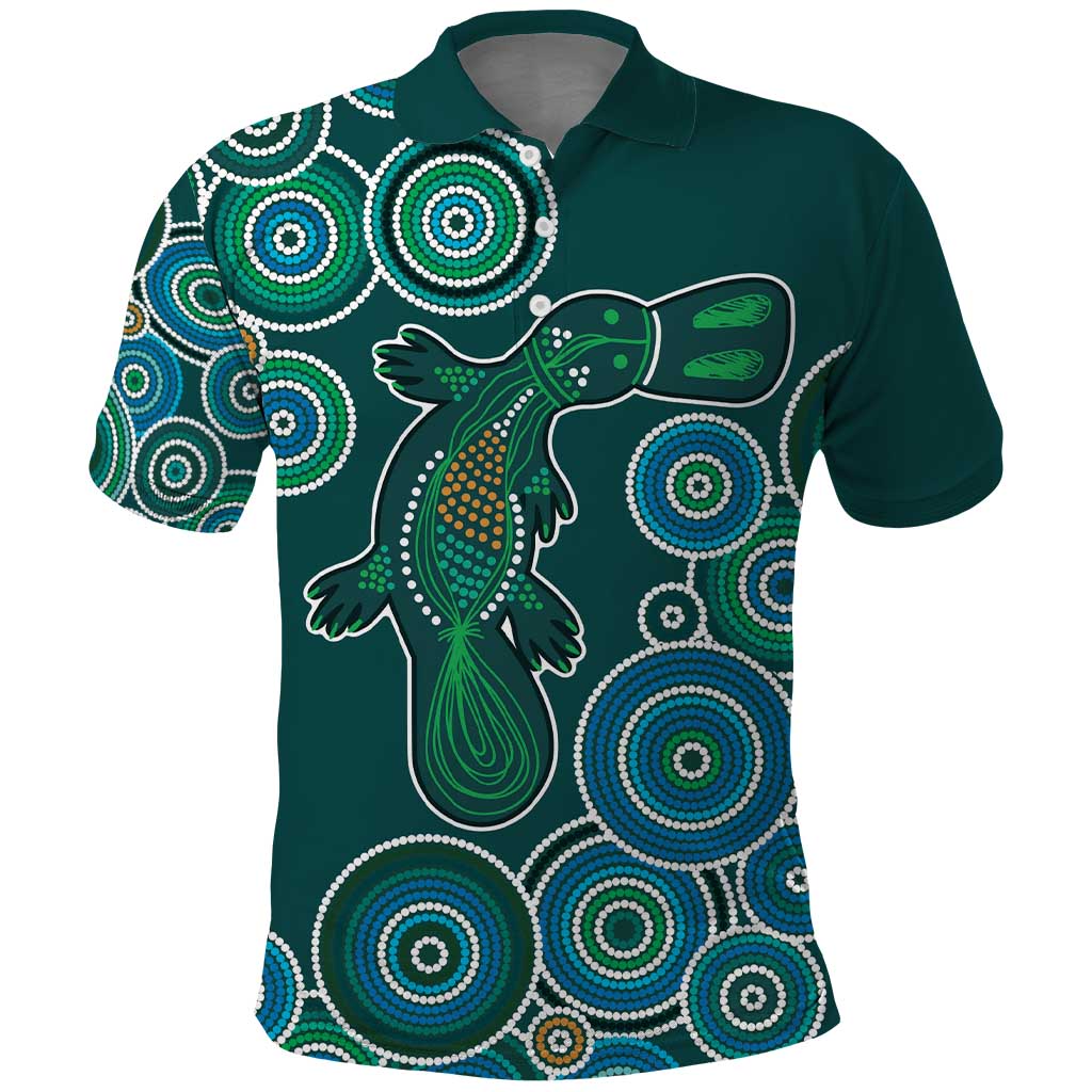 Green Platypus Aboriginal Art Polo Shirt