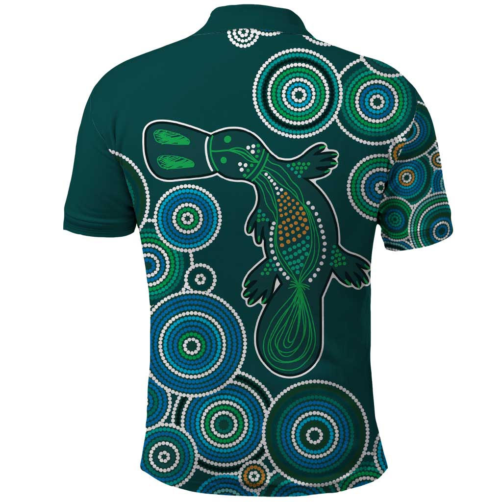 Green Platypus Aboriginal Art Polo Shirt