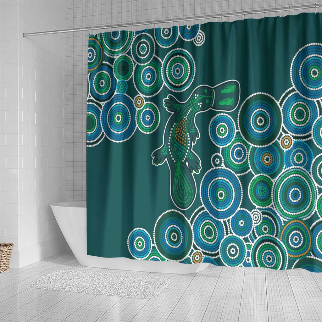 Green Platypus Aboriginal Art Shower Curtain
